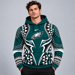 Philadelphia Eagles | Premium NFL Tribal Geometric Pattern Pullover Hoodie With Bold Team Logo All Over Print Fanwear NDN cover
