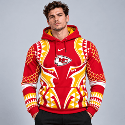 Kansas City Chiefs | Premium NFL Tribal Geometric Pattern Pullover Hoodie With Bold Team Logo All Over Print Fanwear NDN cover