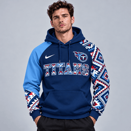 Tennessee Titans | Premium NFL Aztec Inspired Colorblock Pullover Hoodie With Asymmetric Sleeves And Bold Team Lettering NDN cover
