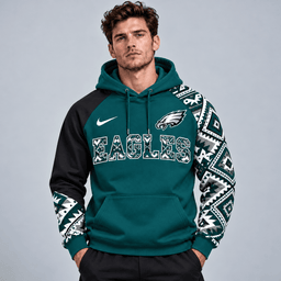 Philadelphia Eagles | Premium NFL Aztec Inspired Colorblock Pullover Hoodie With Asymmetric Sleeves And Bold Team Lettering NDN cover