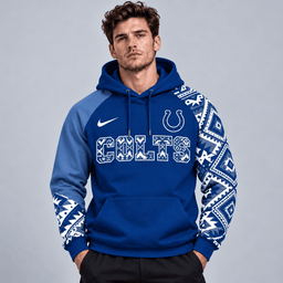Indianapolis Colts | Premium NFL Aztec Inspired Colorblock Pullover Hoodie With Asymmetric Sleeves And Bold Team Lettering NDN cover