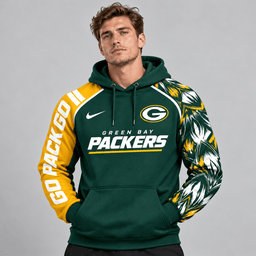 Green Bay Packers | Premium NFL Dynamic Brushstroke Graphic Asymmetric Sleeve Pullover Hoodie With Team Logo And Bold Lettering NDN cover