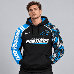 Carolina Panthers | Premium NFL Dynamic Brushstroke Graphic Asymmetric Sleeve Pullover Hoodie With Team Logo And Bold Lettering NDN cover