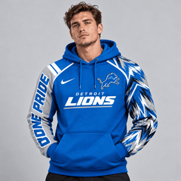 Detroit Lions | Premium NFL Dynamic Brushstroke Graphic Asymmetric Sleeve Pullover Hoodie With Team Logo And Bold Lettering NDN cover