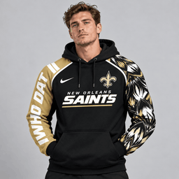New Orleans Saints | Premium NFL Dynamic Brushstroke Graphic Asymmetric Sleeve Pullover Hoodie With Team Logo And Bold Lettering NDN cover