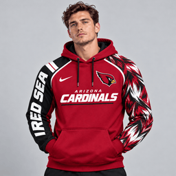 Arizona Cardinals | Premium NFL Dynamic Brushstroke Graphic Asymmetric Sleeve Pullover Hoodie With Team Logo And Bold Lettering NDN cover