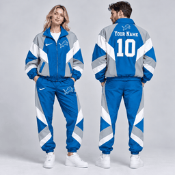 Detroit Lions | Premium NFL Personalized Name Number Chevron Colorblock Full Zip Windbreaker Jacket And Matching Jogger Pants Tracksuit Set NDN cover
