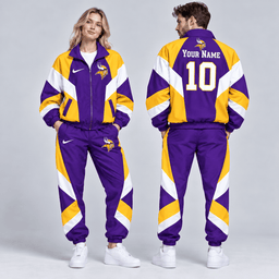 Minnesota Vikings | Premium NFL Personalized Name Number Chevron Colorblock Full Zip Windbreaker Jacket And Matching Jogger Pants Tracksuit Set NDN cover
