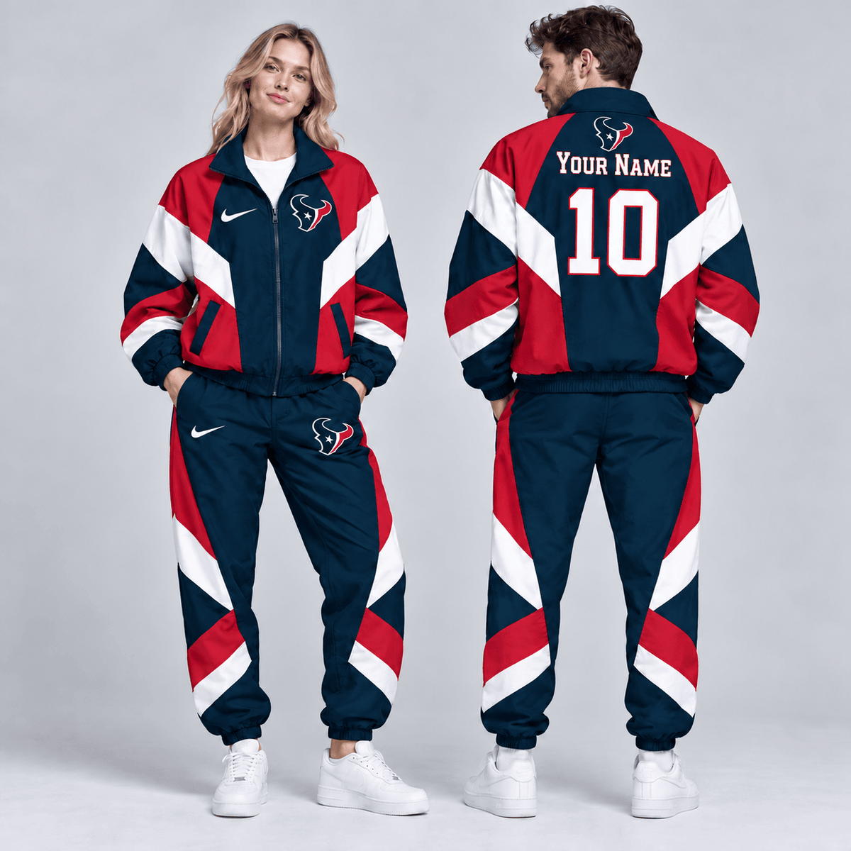 Houston Texans | Premium NFL Personalized Name Number Chevron Colorblock Full Zip Windbreaker Jacket And Matching Jogger Pants Tracksuit Set NDN cover