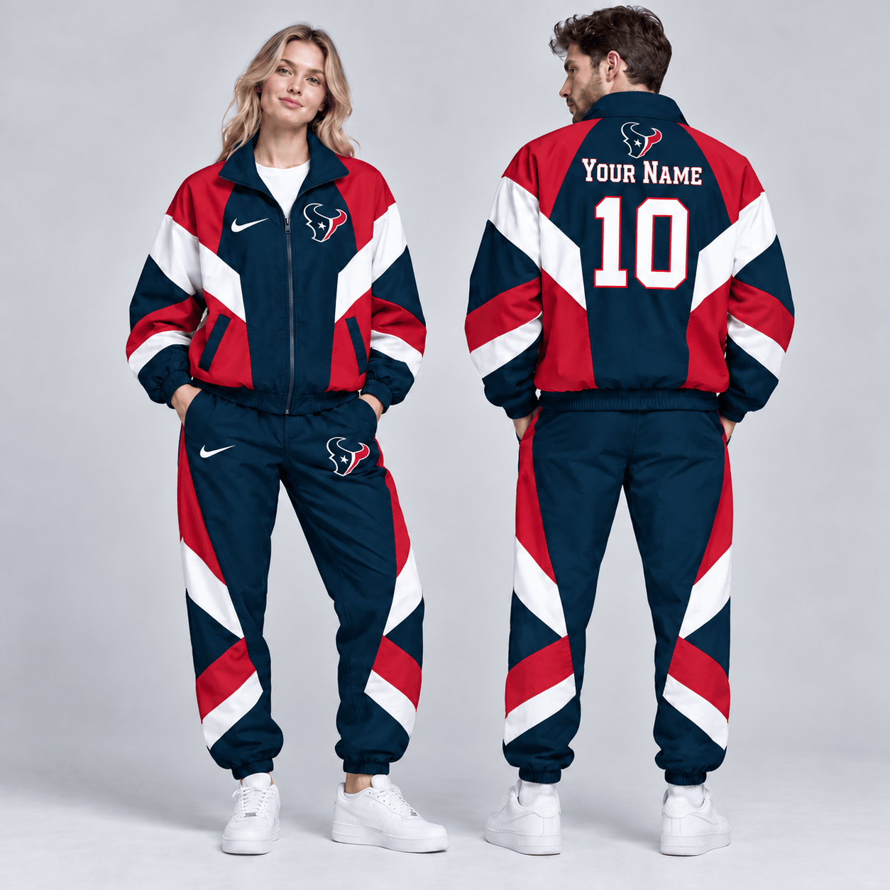 Houston Texans | Premium NFL Personalized Name Number Chevron Colorblock Full Zip Windbreaker Jacket And Matching Jogger Pants Tracksuit Set NDN cover