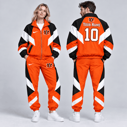 Cincinnati Bengals | Premium NFL Personalized Name Number Chevron Colorblock Full Zip Windbreaker Jacket And Matching Jogger Pants Tracksuit Set NDN cover