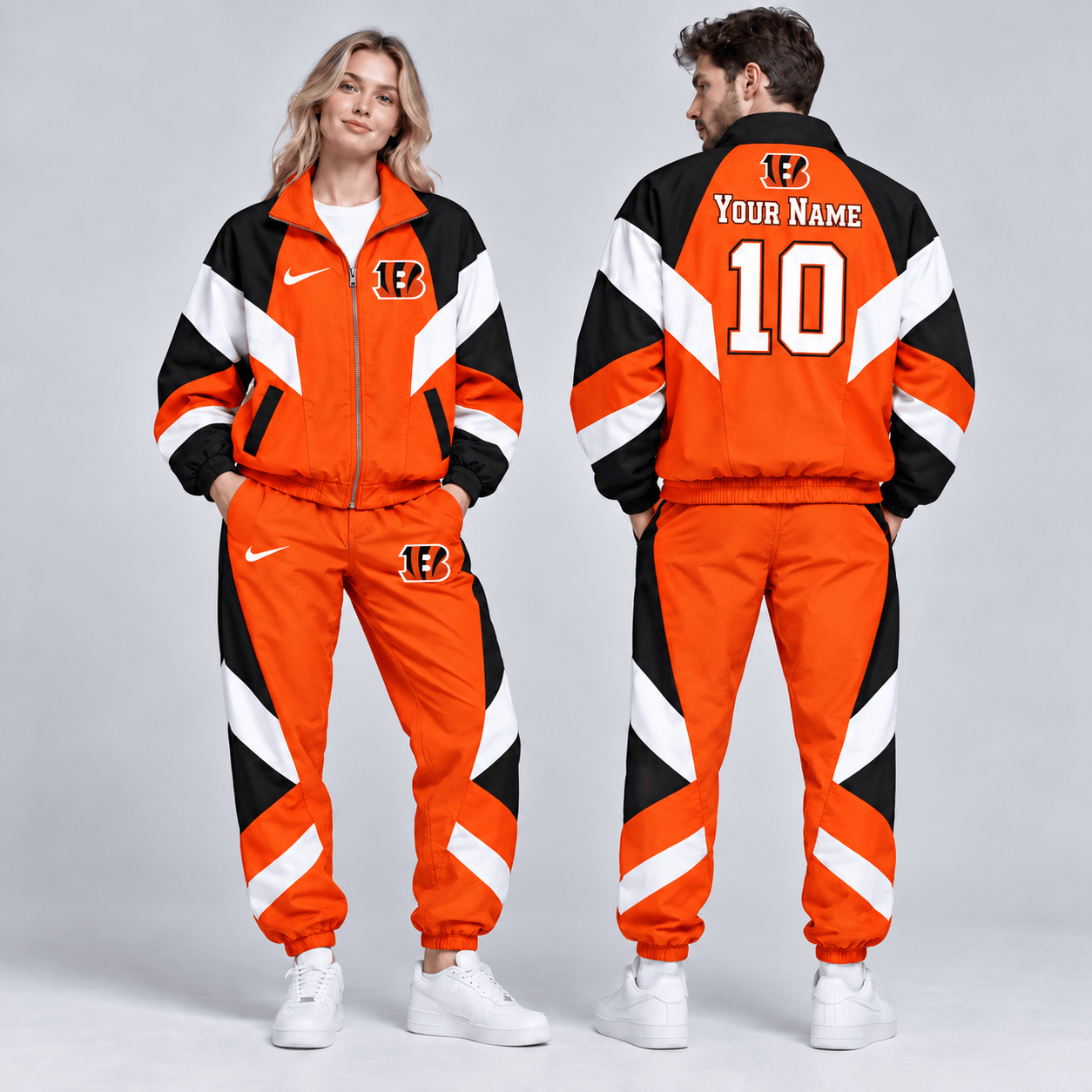 Cincinnati Bengals | Premium NFL Personalized Name Number Chevron Colorblock Full Zip Windbreaker Jacket And Matching Jogger Pants Tracksuit Set NDN cover