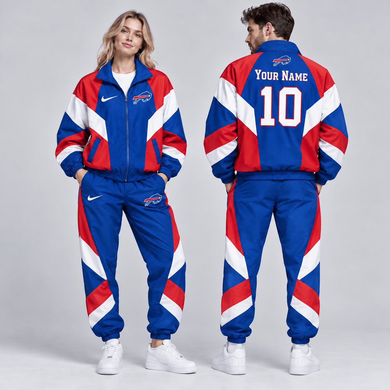 Buffalo Bills | Premium NFL Personalized Name Number Chevron Colorblock Full Zip Windbreaker Jacket And Matching Jogger Pants Tracksuit Set NDN cover