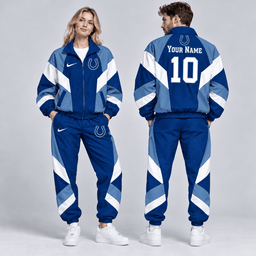 Indianapolis Colts | Premium NFL Personalized Name Number Chevron Colorblock Full Zip Windbreaker Jacket And Matching Jogger Pants Tracksuit Set NDN cover
