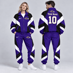 Baltimore Ravens | Premium NFL Personalized Name Number Chevron Colorblock Full Zip Windbreaker Jacket And Matching Jogger Pants Tracksuit Set NDN cover