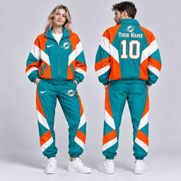 Miami Dolphins | Premium NFL Personalized Name Number Chevron Colorblock Full Zip Windbreaker Jacket And Matching Jogger Pants Tracksuit Set NDN cover