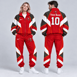 Tampa Bay Buccaneers | Premium NFL Personalized Name Number Chevron Colorblock Full Zip Windbreaker Jacket And Matching Jogger Pants Tracksuit Set NDN cover