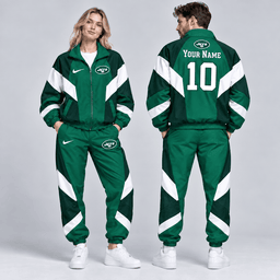 New York Jets | Premium NFL Personalized Name Number Chevron Colorblock Full Zip Windbreaker Jacket And Matching Jogger Pants Tracksuit Set NDN cover