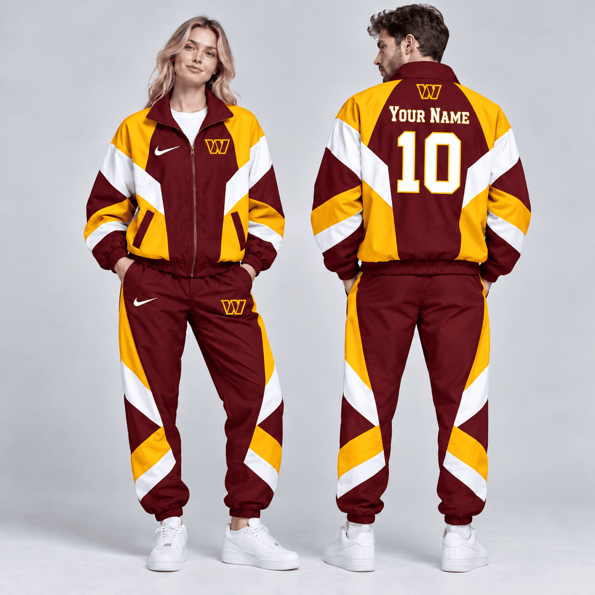 Washington Commanders | Premium NFL Personalized Name Number Chevron Colorblock Full Zip Windbreaker Jacket And Matching Jogger Pants Tracksuit Set NDN cover