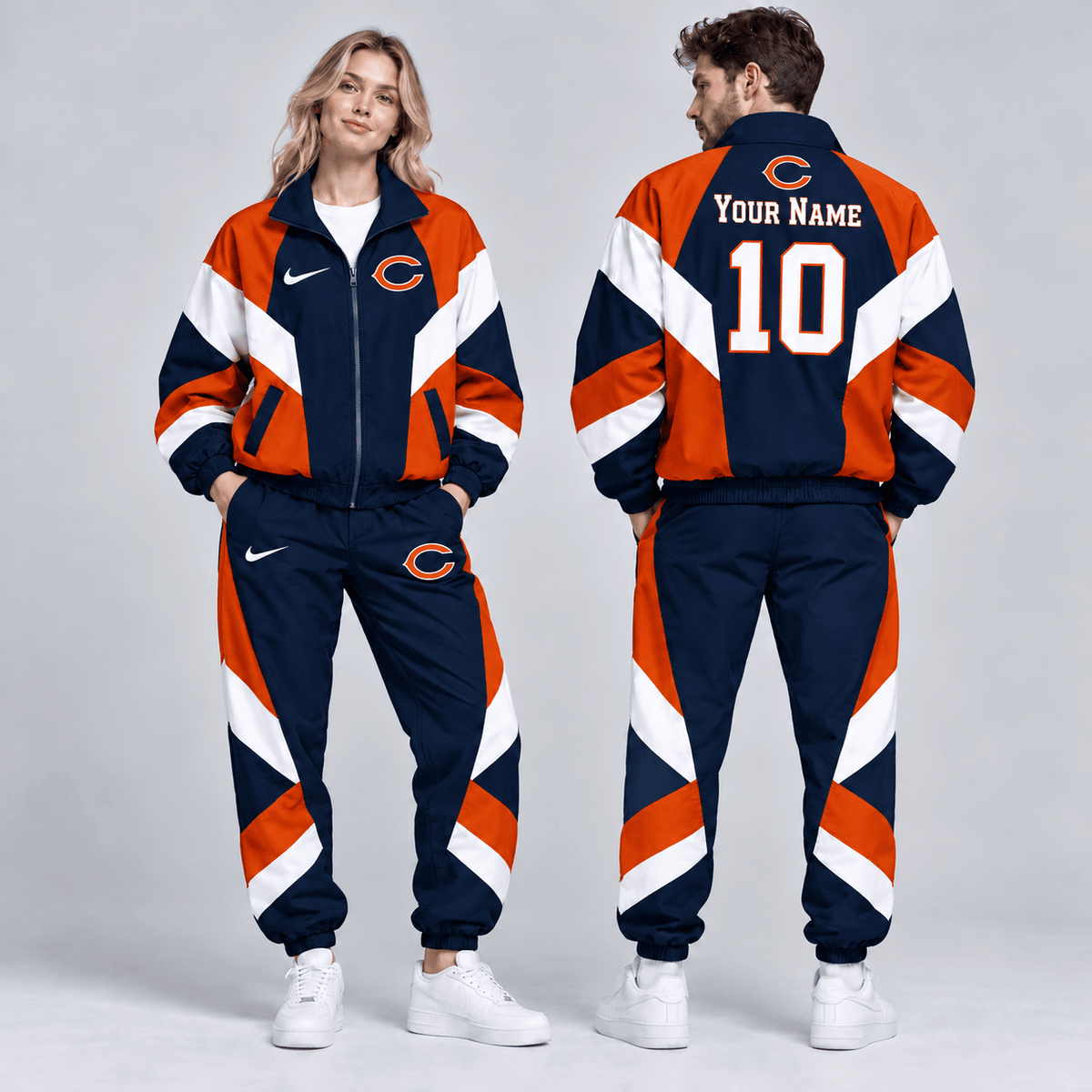 Chicago Bears | Premium NFL Personalized Name Number Chevron Colorblock Full Zip Windbreaker Jacket And Matching Jogger Pants Tracksuit Set NDN cover