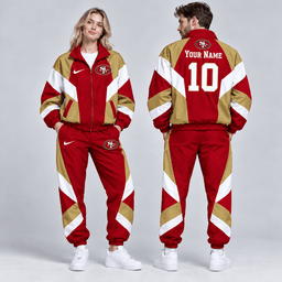 San Francisco 49ers | Premium NFL Personalized Name Number Chevron Colorblock Full Zip Windbreaker Jacket And Matching Jogger Pants Tracksuit Set NDN cover