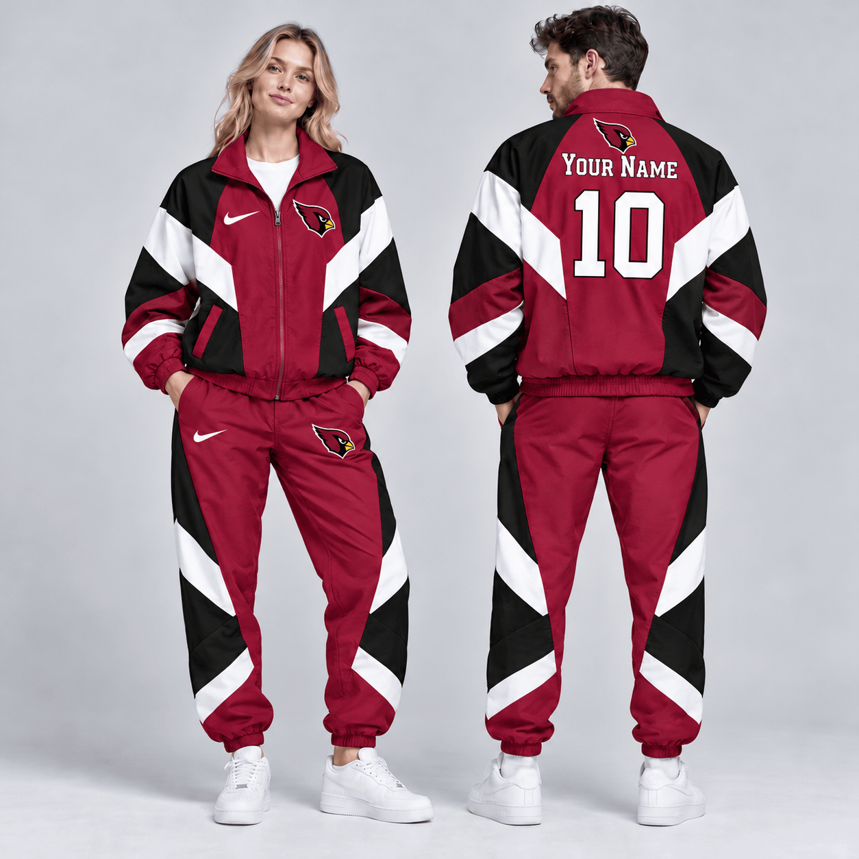 Arizona Cardinals | Premium NFL Personalized Name Number Chevron Colorblock Full Zip Windbreaker Jacket And Matching Jogger Pants Tracksuit Set NDN cover
