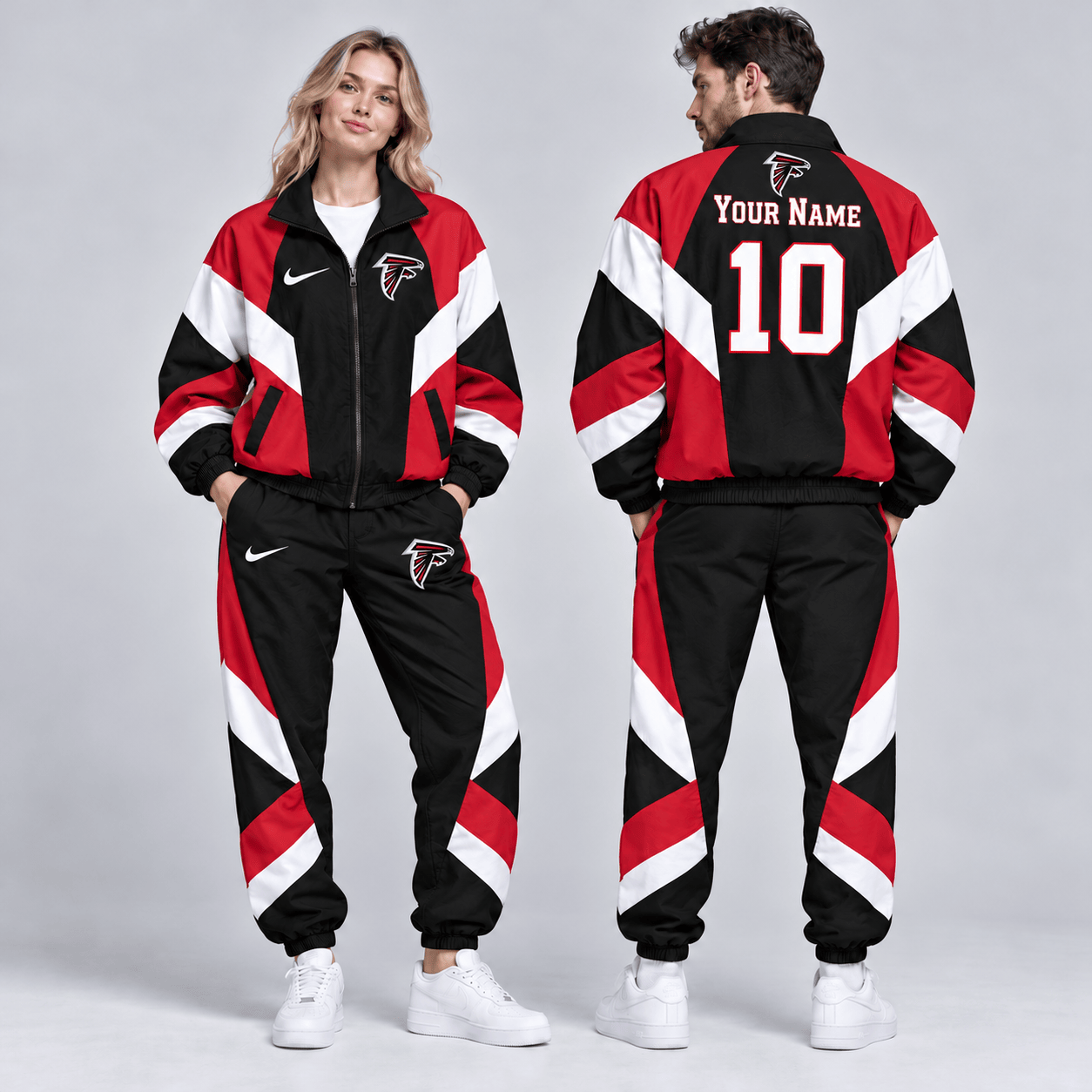 Atlanta Falcons | Premium NFL Personalized Name Number Chevron Colorblock Full Zip Windbreaker Jacket And Matching Jogger Pants Tracksuit Set NDN cover