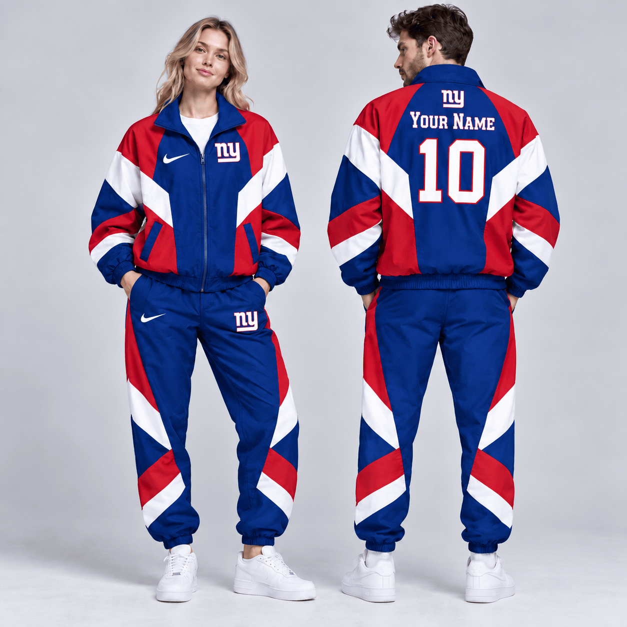 New York Giants | Premium NFL Personalized Name Number Chevron Colorblock Full Zip Windbreaker Jacket And Matching Jogger Pants Tracksuit Set NDN cover