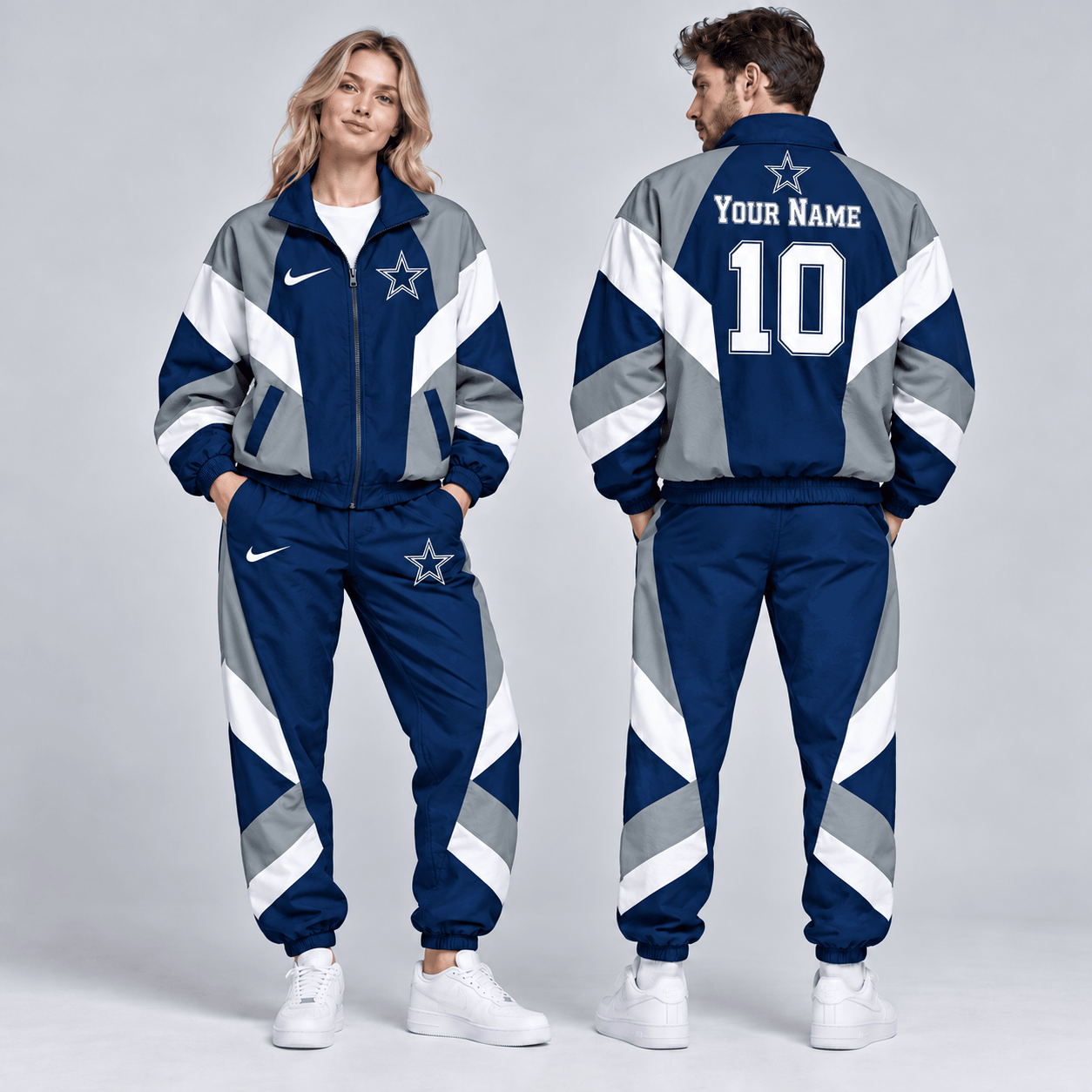 Dallas Cowboys | Premium NFL Personalized Name Number Chevron Colorblock Full Zip Windbreaker Jacket And Matching Jogger Pants Tracksuit Set NDN cover