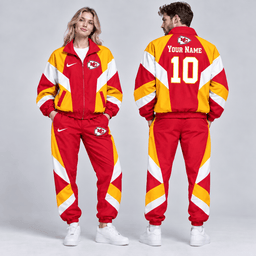 Kansas City Chiefs | Premium NFL Personalized Name Number Chevron Colorblock Full Zip Windbreaker Jacket And Matching Jogger Pants Tracksuit Set NDN cover