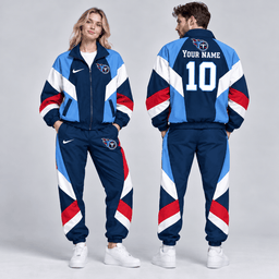 Tennessee Titans | Premium NFL Personalized Name Number Chevron Colorblock Full Zip Windbreaker Jacket And Matching Jogger Pants Tracksuit Set NDN cover