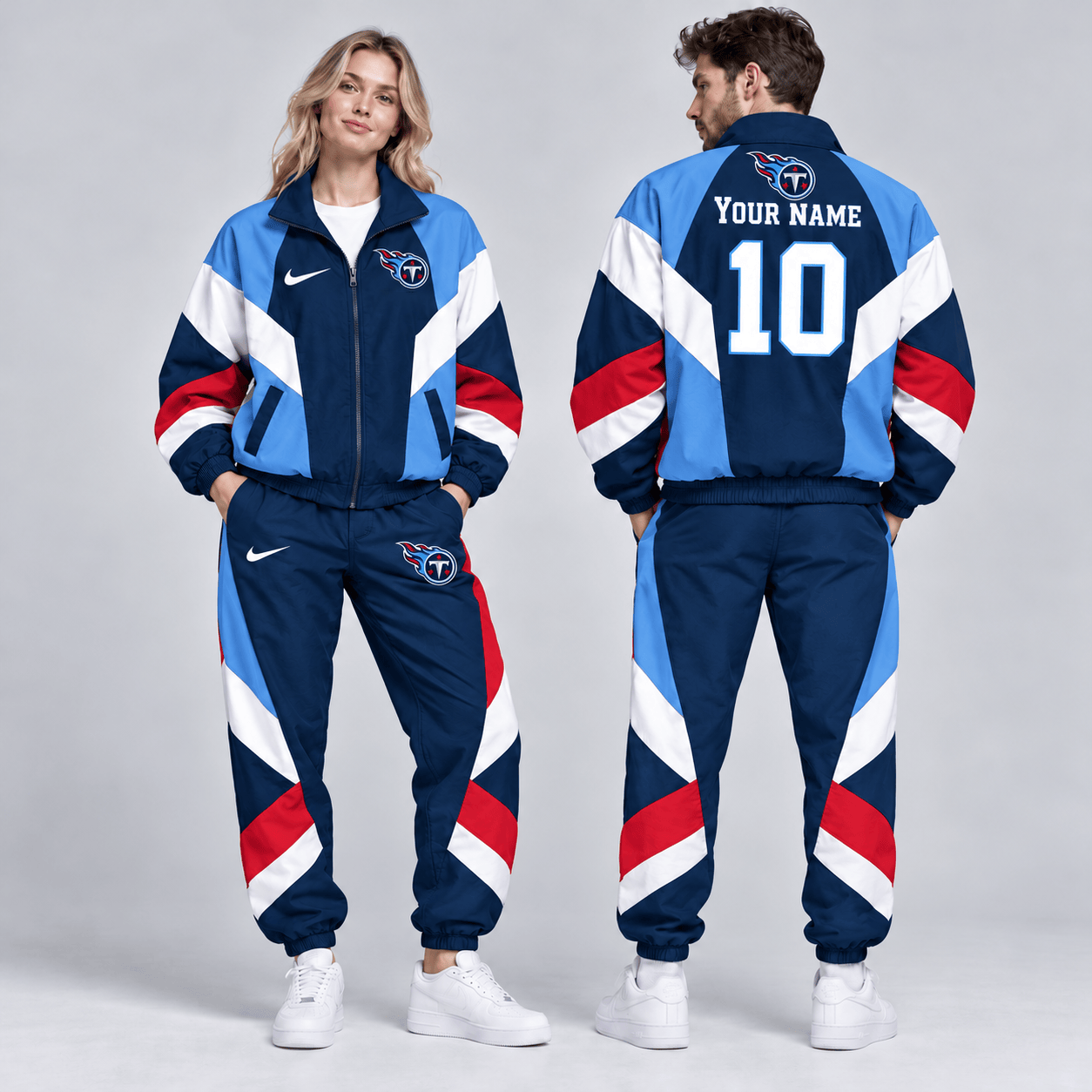 Tennessee Titans | Premium NFL Personalized Name Number Chevron Colorblock Full Zip Windbreaker Jacket And Matching Jogger Pants Tracksuit Set NDN cover