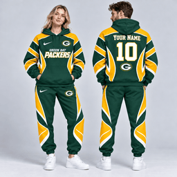 Green Bay Packers | Premium NFL Personalized Name Number Dynamic Flame Curve Colorblock Pullover Hoodie And Matching Jogger Pants Tracksuit Set NDN cover