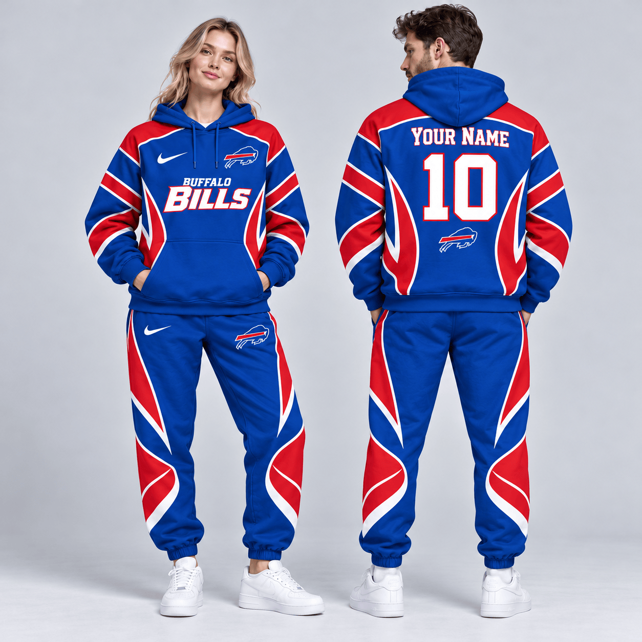 Buffalo Bills | Premium NFL Personalized Name Number Dynamic Flame Curve Colorblock Pullover Hoodie And Matching Jogger Pants Tracksuit Set NDN cover