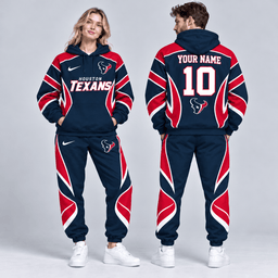 Houston Texans | Premium NFL Personalized Name Number Dynamic Flame Curve Colorblock Pullover Hoodie And Matching Jogger Pants Tracksuit Set NDN cover