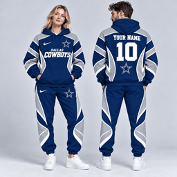 Dallas Cowboys | Premium NFL Personalized Name Number Dynamic Flame Curve Colorblock Pullover Hoodie And Matching Jogger Pants Tracksuit Set NDN cover