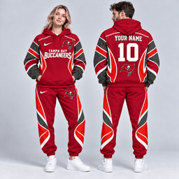 Tampa Bay Buccaneers | Premium NFL Personalized Name Number Dynamic Flame Curve Colorblock Pullover Hoodie And Matching Jogger Pants Tracksuit Set NDN cover