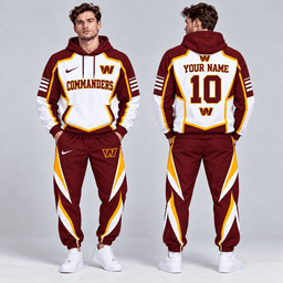 Washington Commanders | Premium NFL Personalized Name Number Shield Panel Colorblock Pullover Hoodie And Matching Athletic Jogger Pants Tracksuit Set NDN cover