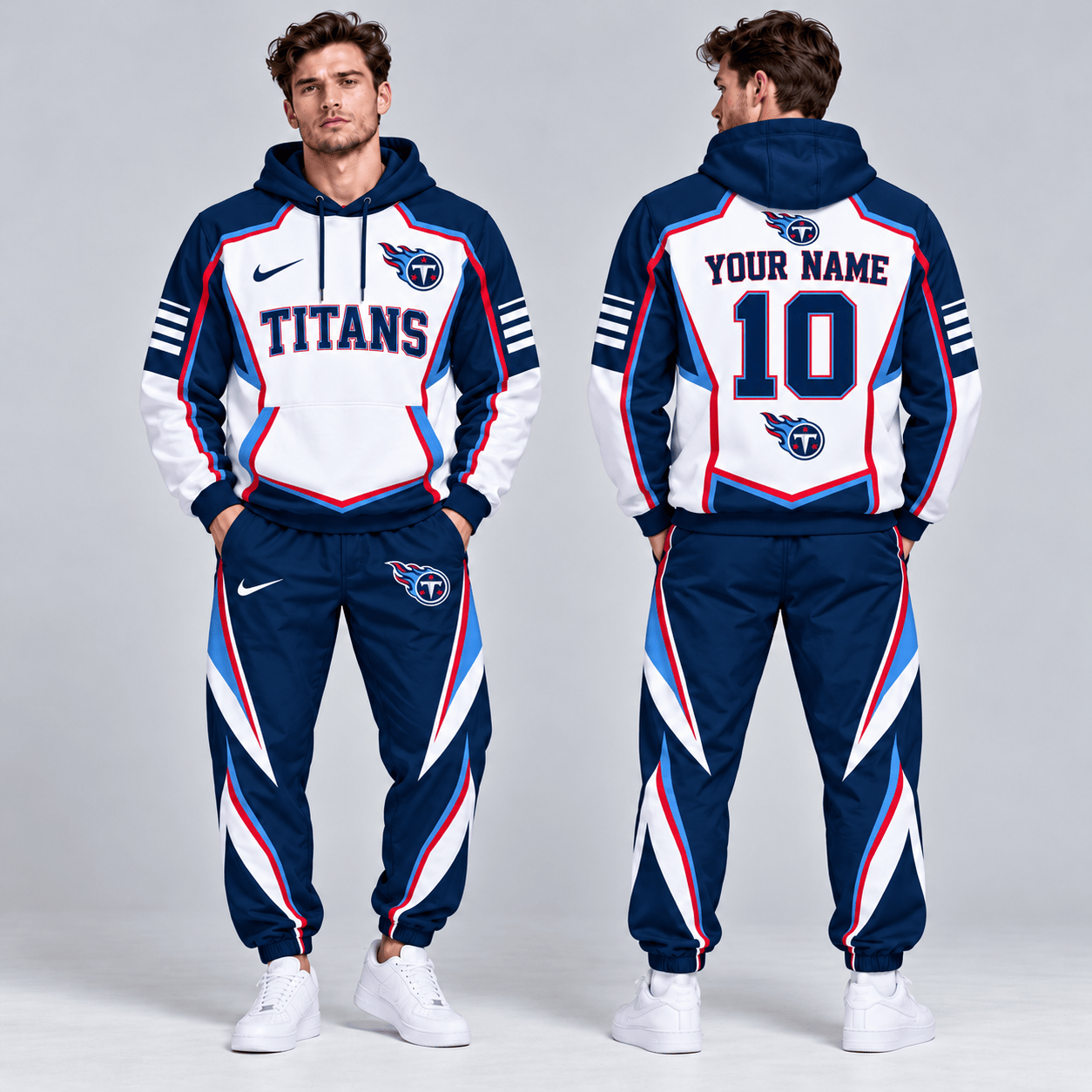Tennessee Titans | Premium NFL Personalized Name Number Shield Panel Colorblock Pullover Hoodie And Matching Athletic Jogger Pants Tracksuit Set NDN cover