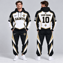 New Orleans Saints | Premium NFL Personalized Name Number Shield Panel Colorblock Pullover Hoodie And Matching Athletic Jogger Pants Tracksuit Set NDN cover