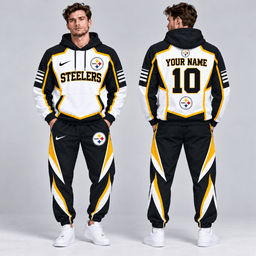 Pittsburgh Steelers | Premium NFL Personalized Name Number Shield Panel Colorblock Pullover Hoodie And Matching Athletic Jogger Pants Tracksuit Set NDN cover