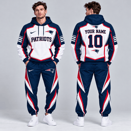 New England Patriots | Premium NFL Personalized Name Number Shield Panel Colorblock Pullover Hoodie And Matching Athletic Jogger Pants Tracksuit Set NDN cover