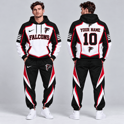 Atlanta Falcons | Premium NFL Personalized Name Number Shield Panel Colorblock Pullover Hoodie And Matching Athletic Jogger Pants Tracksuit Set NDN cover