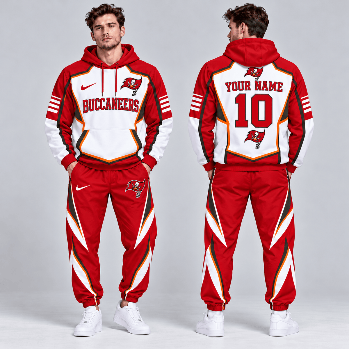 Tampa Bay Buccaneers | Premium NFL Personalized Name Number Shield Panel Colorblock Pullover Hoodie And Matching Athletic Jogger Pants Tracksuit Set NDN cover