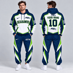 Seattle Seahawks | Premium NFL Personalized Name Number Shield Panel Colorblock Pullover Hoodie And Matching Athletic Jogger Pants Tracksuit Set NDN cover