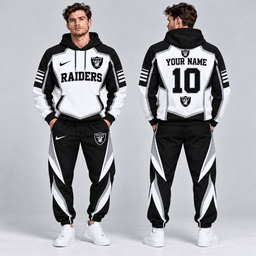 Las Vegas Raiders | Premium NFL Personalized Name Number Shield Panel Colorblock Pullover Hoodie And Matching Athletic Jogger Pants Tracksuit Set NDN cover
