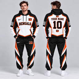 Cincinnati Bengals | Premium NFL Personalized Name Number Shield Panel Colorblock Pullover Hoodie And Matching Athletic Jogger Pants Tracksuit Set NDN cover