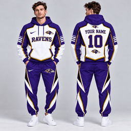 Baltimore Ravens | Premium NFL Personalized Name Number Shield Panel Colorblock Pullover Hoodie And Matching Athletic Jogger Pants Tracksuit Set NDN cover