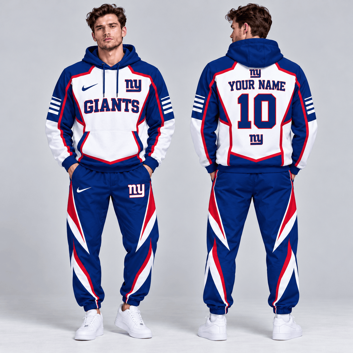 New York Giants | Premium NFL Personalized Name Number Shield Panel Colorblock Pullover Hoodie And Matching Athletic Jogger Pants Tracksuit Set NDN cover
