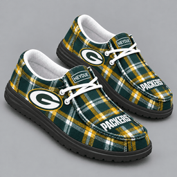 Green Bay Packers | Premium NFL Classic Plaid Checkered HEYDUDE Casual Loafers With Team Logo And Lightweight Comfort Sole NDN cover